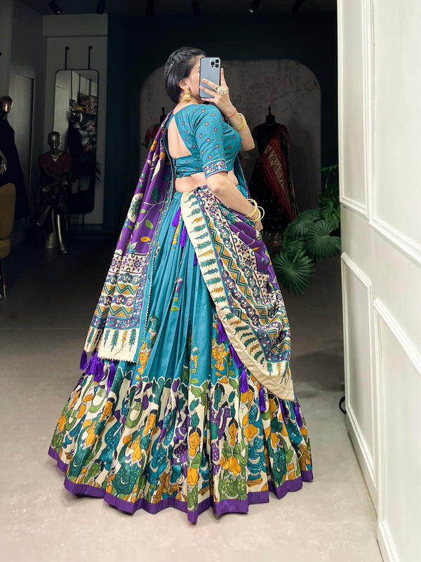 Kalamkari Art Silk Foil Work Lehenga
